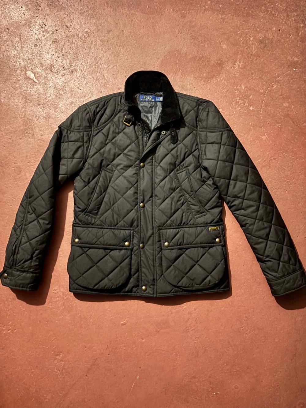 Polo Ralph Lauren Cadwell Quilted Bomber Jacket Men Medium Black Corduroy Trim